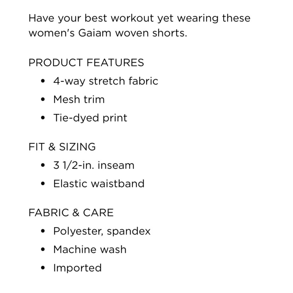 💕💕Gaiam Athletic Four Way Stretch Woven Shorts, Medium, Tie Dye Print, Mesh Trim - Picture 7 of 8